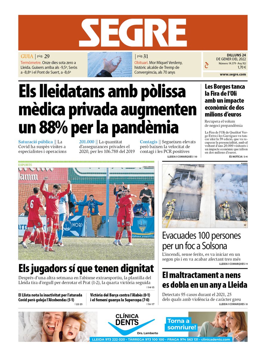 SEGREcom's tweet photo. La portada de SEGRE que trobaràs avui al quiosc, https://t.co/9ljzn2M30f, iQuiosc i KioskoyMas! #portadaSEGRE https://t.co/J2aMVolZVb