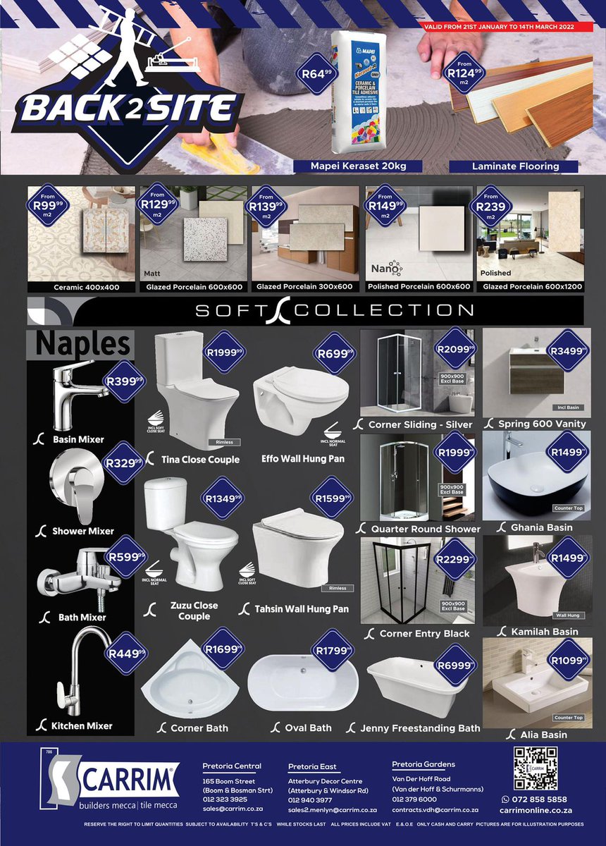 kcarrimgroup's tweet photo. Our Back2Site Sale has begun! 🔨🧱
❗ Valid from the 21st of January 2022 until the 14th of March 2022 ❗
Purchase online: https://t.co/EYwv1i5r4V
Until stock lasts! E&OE (T's & C's Apply)
Call - 012 323 3925
WhatsApp - 072 858 5858
#kcarrim #home #backtosite #backtositesale https://t.co/ryWDR6Dhb2