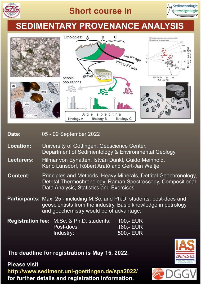 10th Short Course on Sedimentary Provenance
Analysis (SPA 2022) will be held at the University of Göttingen from September 5 to 9, 2022:
sediment.uni-goettingen.de/spa2022