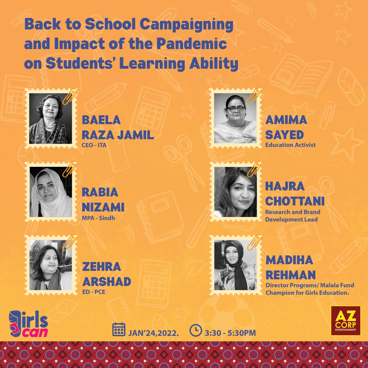 AzCorpComics's tweet photo. Happening today! โจ
Join us LIVE from 3:30 - 5:00 pm as we host a webinar to discuss 'Back to School Campaigning and Impact of the Pandemic on Studentsโ Learning Ability' with our esteemed guests.
#discussion #thewayforward #futureisnow #azcorpentertainment #backtoschool https://t.co/5WlOmxW6ZF
