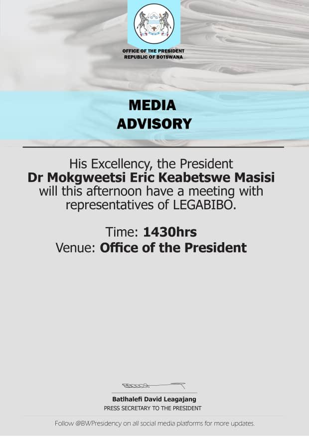 His Excellency, ⁦<a href="/OfficialMasisi/">Dr. Mokgweetsi E.K Masisi</a>⁩ meets representatives of LEGABIBO