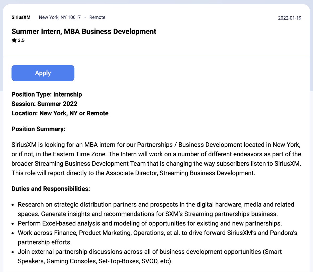 dayrows's tweet image. Summer Intern, MBA Business Development | SiriusXM
dayrows.com/vacancy/4749

#dayrows #internship #remotejobs #remoteinternship #mba #businessdevelopment