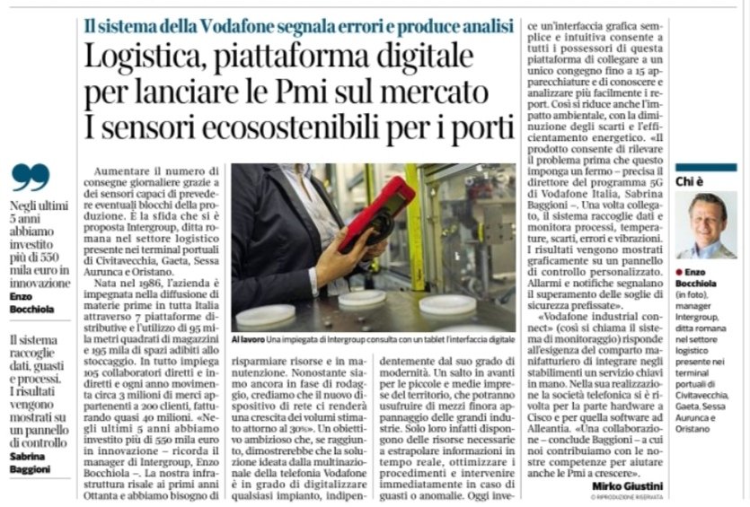 Mirko Giustini (@mirkogiustini) on Twitter photo 🔴 <a href="/VodafoneIT/">Vodafone it</a> porta la tecnologia delle grandi industrie alle #PMI e la romana Intergroup aumenta le consegne del 30%.
🗣️ Il caso di studio spiegato dai manager <a href="/SabrinaBaggioni/">Sabrina Baggioni</a> ed Enzo Bocchiola.
📰 I dettagli sul <a href="/corriereroma/">Corriere Roma</a> di oggi #24gennaio. In edicola con il @corriere. 🔴 <a href="/VodafoneIT/">Vodafone it</a> porta la tecnologia delle grandi industrie alle #PMI e la romana Intergroup aumenta le consegne del 30%.
🗣️ Il caso di studio spiegato dai manager <a href="/SabrinaBaggioni/">Sabrina Baggioni</a> ed Enzo Bocchiola.
📰 I dettagli sul <a href="/corriereroma/">Corriere Roma</a> di oggi #24gennaio. In edicola con il @corriere.
