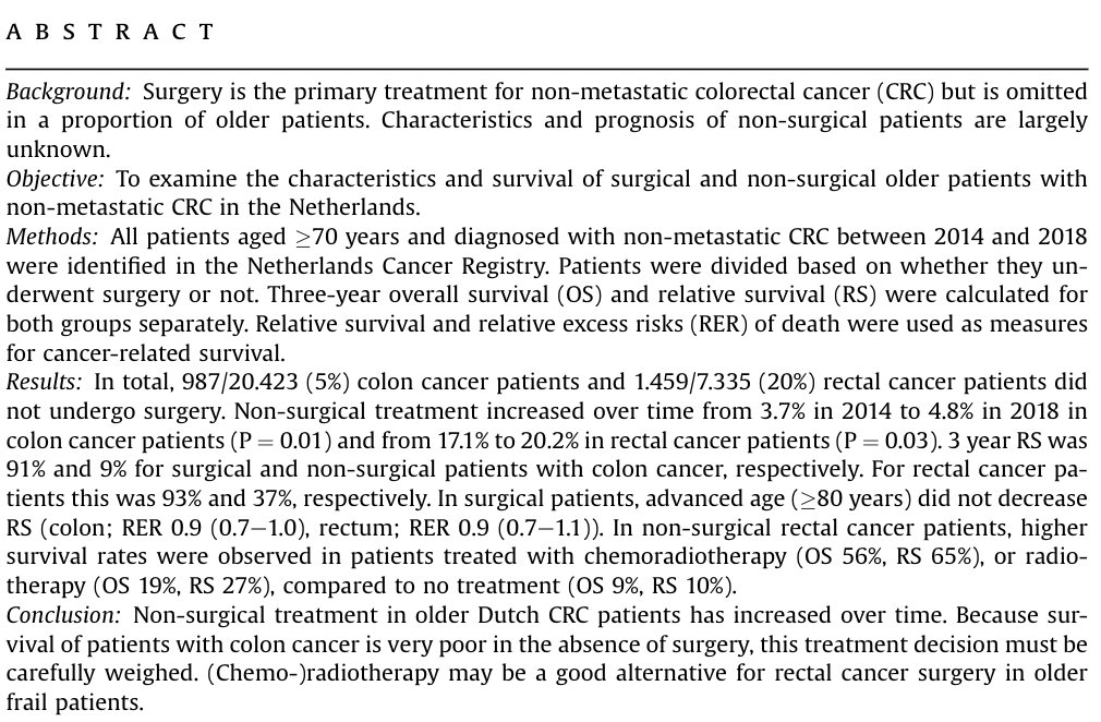 European Journal of Surgical Oncology (@ejsotweets) on Twitter photo Survival of surgical and non-surgical older pts with non-metastatic CRC: A population-based study in the 🇳🇱
<a href="/antoniuszkh/">St. Antonius Ziekenhuis</a> <a href="/Cancer_UMCU/">Cancer Research UMC Utrecht</a> <a href="/JoPortielje/">johanneke portielje</a> <a href="/AGE_antonius/">Peter Noordzij</a> <a href="/ESSOnews/">European Society of Surgical Oncology (ESSO)</a> <a href="/escp_tweets/">European Society of Coloproctology</a> <a href="/IKNL/">IKNL</a> <a href="/3isac/">Isacco Montroni</a> @raaudisio <a href="/drcbsteer/">Christopher Steer</a> <a href="/SIOGorg/">SIOG</a> @MSK_GeriOnc <a href="/SaurNicole/">Nicole M Saur, MD</a>
bit.ly/3KGp1fo Survival of surgical and non-surgical older pts with non-metastatic CRC: A population-based study in the 🇳🇱
<a href="/antoniuszkh/">St. Antonius Ziekenhuis</a> <a href="/Cancer_UMCU/">Cancer Research UMC Utrecht</a> <a href="/JoPortielje/">johanneke portielje</a> <a href="/AGE_antonius/">Peter Noordzij</a> <a href="/ESSOnews/">European Society of Surgical Oncology (ESSO)</a> <a href="/escp_tweets/">European Society of Coloproctology</a> <a href="/IKNL/">IKNL</a> <a href="/3isac/">Isacco Montroni</a> @raaudisio <a href="/drcbsteer/">Christopher Steer</a> <a href="/SIOGorg/">SIOG</a> @MSK_GeriOnc <a href="/SaurNicole/">Nicole M Saur, MD</a>
bit.ly/3KGp1fo