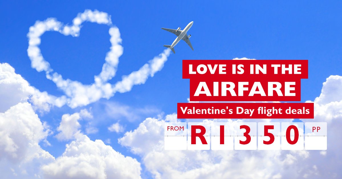FlightCentreRSA's tweet photo. Your head might still be in lockdown but don’t keep your heart in lockdown, too. Set your heart aflutter with our incredible airfares. Book online or in store for Valentine's Day, or after, your choice!
#experienceourexperience #loveisintheair #valentinesdeals #booktodayandsave https://t.co/W0bYRcauGS