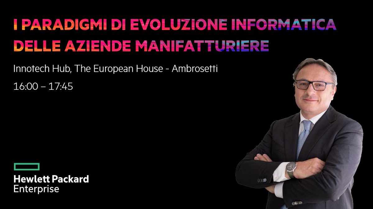 Domani @Claudio_Bassoli parteciperà alla riunione digitale dell'#Innotech Hub <a href="/Ambrosetti_/">The European House - Ambrosetti</a> sul tema della manifattura intelligente e risponderà alle domande sull’evoluzione dei sistemi ICT e il futuro del settore manifatturiero. Più info: hpe.to/6013K1VNJ #IoT #PMI #HPC