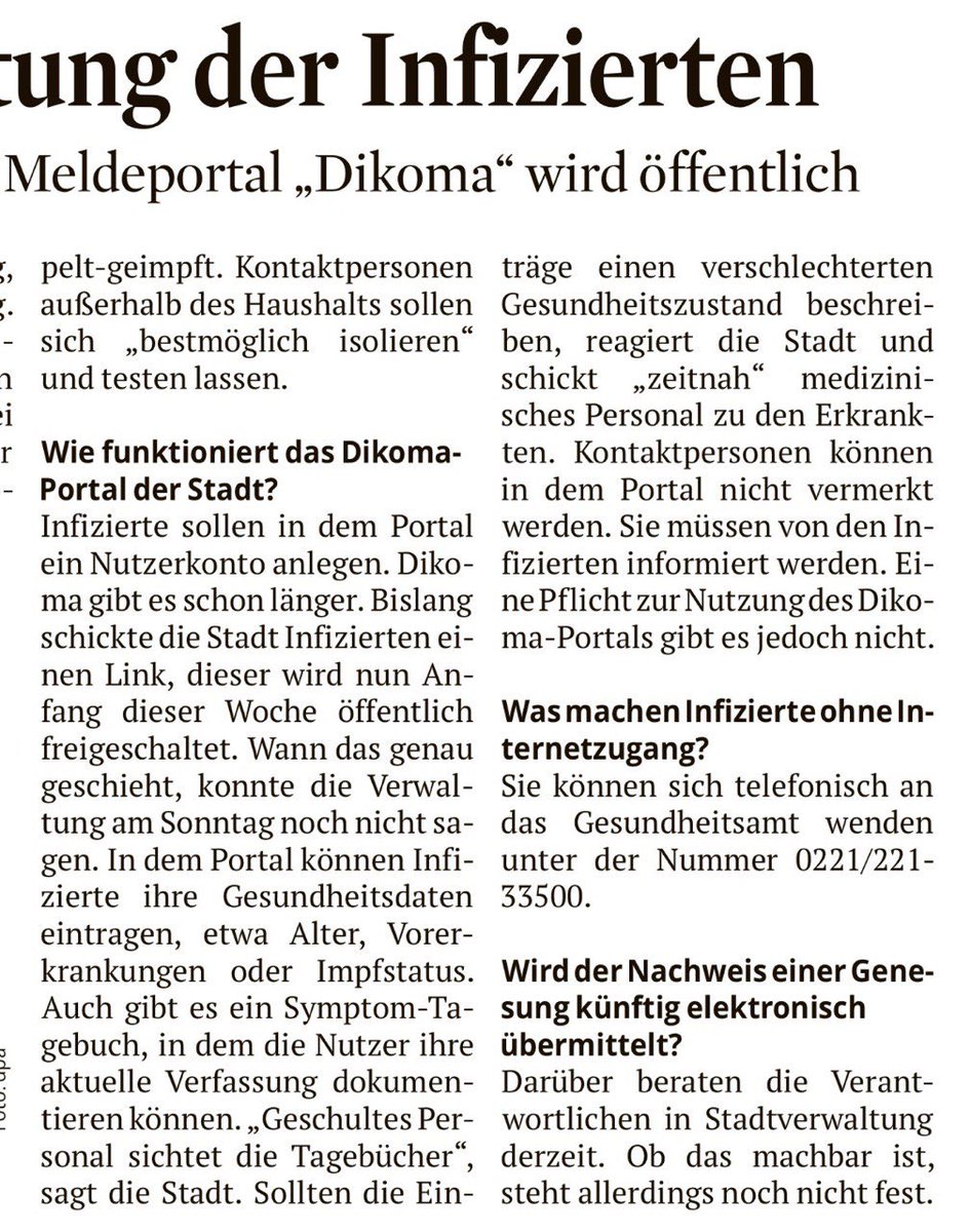 Mit Verlaub: Wir sind am Arsch.  <a href="/Koeln/">Stadt Köln</a> setzt zur „Eindämmung“ der #Corona-Pandemie nun auf das Portal „Dikoma“. Das steht für Digitales Kontaktmanagement-Portal. Was man damit nicht machen kann? Kontaktpersonen vermerken. 1/2 #Pandemie