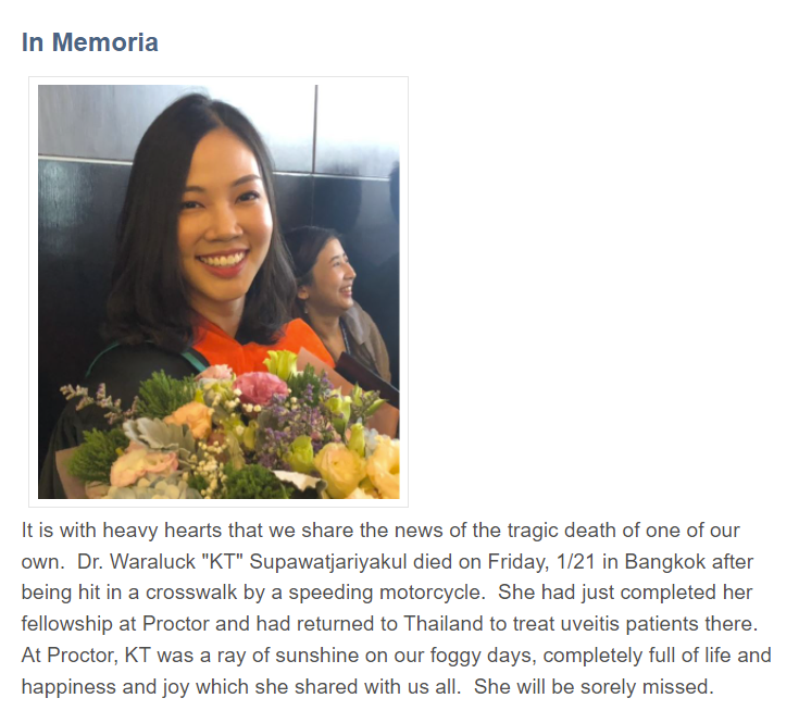 posinihili's tweet photo. "At Proctor, KT was a ray of sunshine on our foggy days, completely full of life and happiness and joy which she shared with us all.  She will be sorely missed."
-- สถาบันวิจัย Proctor ในแคลิฟอร์เนีย ที่ #หมอกระต่าย ไปเรียน

https://t.co/gln3B65DsW https://t.co/Rt6ifDPJN4