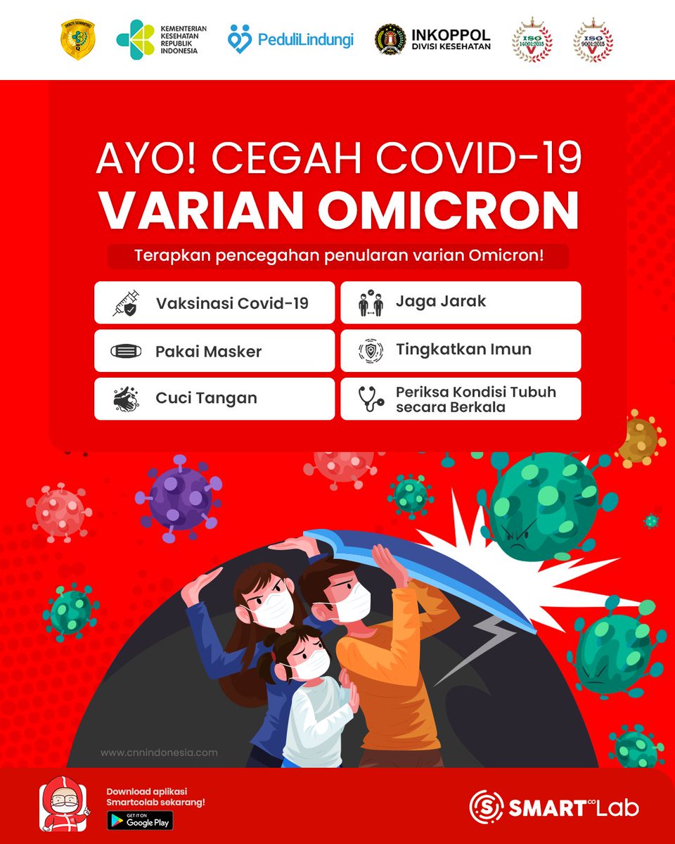 smartcolab_id's tweet photo. Kasus COVID-19 varian Omicron telah masuk Indonesia. Oleh karena itu, masyarakat perlu lebih meningkatkan imunitas tubuh untuk pencegahan paparan Omicron, salah satunya dengan vaksin COVID-19. https://t.co/RoxJt7YPDh