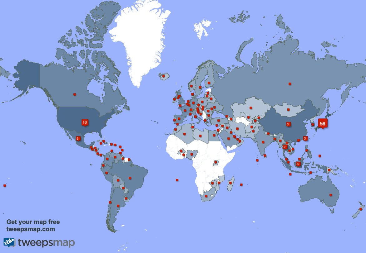 My followers live in Japan (56%), USA(10%)... Get your free map: https://t.co/o2JBcCkv96 