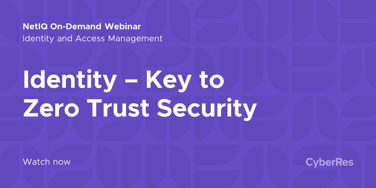 JBigdata's tweet photo. Identity is the key to Zero Trust Security. @MicroFocusSec's new #IAM webinar discusses NIST’s “Tenets of Zero Trust Architecture” and how #NetIQ maps to those tenets. Watch on-demand: #AccessManagement #CyberResilience https://t.co/umzz1AUWFF #MyCompany https://t.co/Abu6GwWwwW
