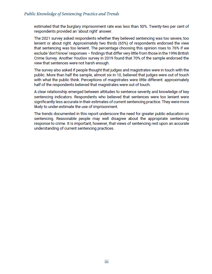 SentencingAcad's tweet photo. What do the public think and know about sentencing in England &amp; Wales?

Our new report, by Julian Roberts, @jdbild, @JPinaSanchez and Mike Hough, explores public perceptions based on polling conducted for us by @YouGov 

Available here: https://t.co/nTdJWQjqng

Some findings.. 🧵 https://t.co/yTPx6w6HdS
