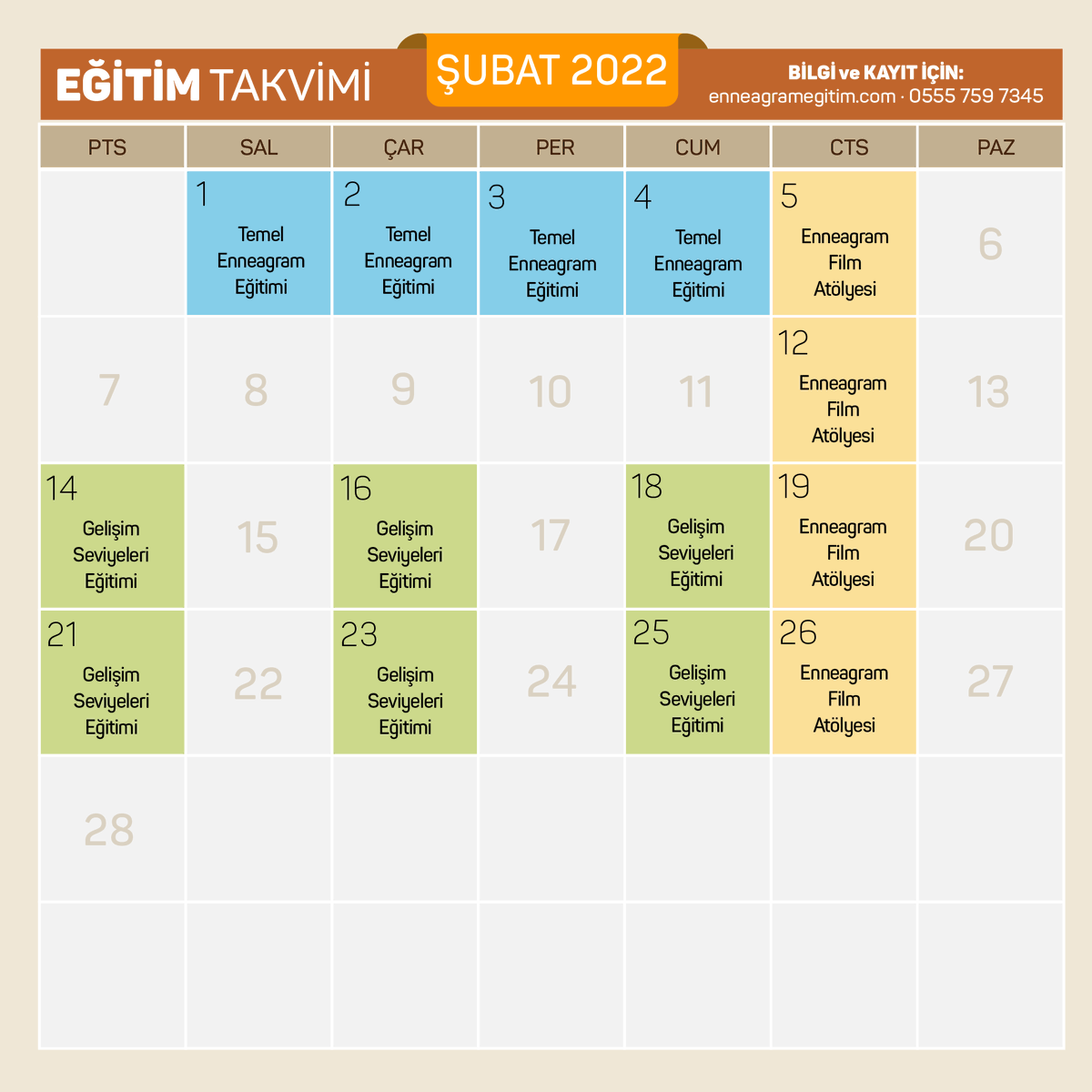 EnneagramEgitim's tweet photo. Şubat ayı #Enneagram Eğitim takvimimiz...

Bilgi ve kayıt için: https://t.co/3hEybQ3c7T https://t.co/eMLhsIrtMC