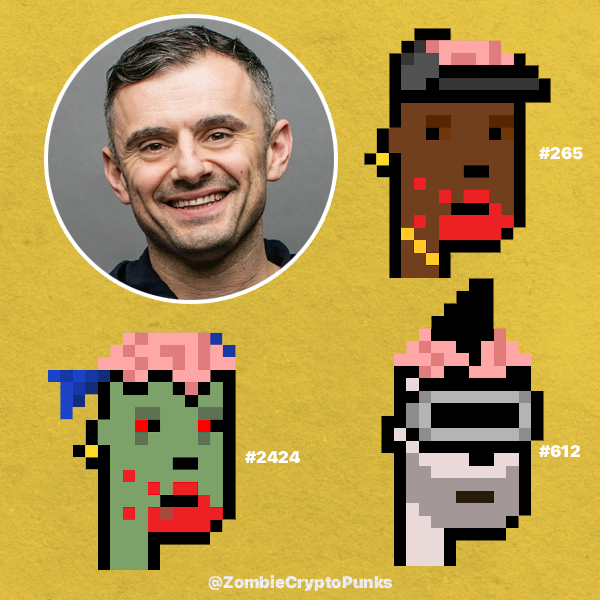 zcryptopunks's tweet photo. Do you know that @Garyvee is one of the largest #NFT investor?

He owns 59 CryptoPunks in his collection, we prepared #ZombieCryptoPunks that corresponds to Gary Vee’s #Punks.
 
🧠 Our @ZCryptoPunks are available on @opensea 

https://t.co/prlMmlwIBU

#NFTs #NFTCommunity https://t.co/gLNujxJoSb