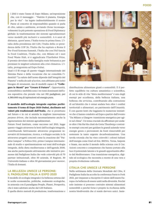Ffoodinstitute's tweet photo. Da #ExpoMilano ad @expo2020dubai, passando per il #PaideiaCampus di #Pollica.
Il nostro attuale modello di #EcologiaIntegrale è vincente ed è l'unico strumento di cambiamento.
Su #TheMapReport l'intervista di @saroversi 👇 https://t.co/ncARC4AFWW