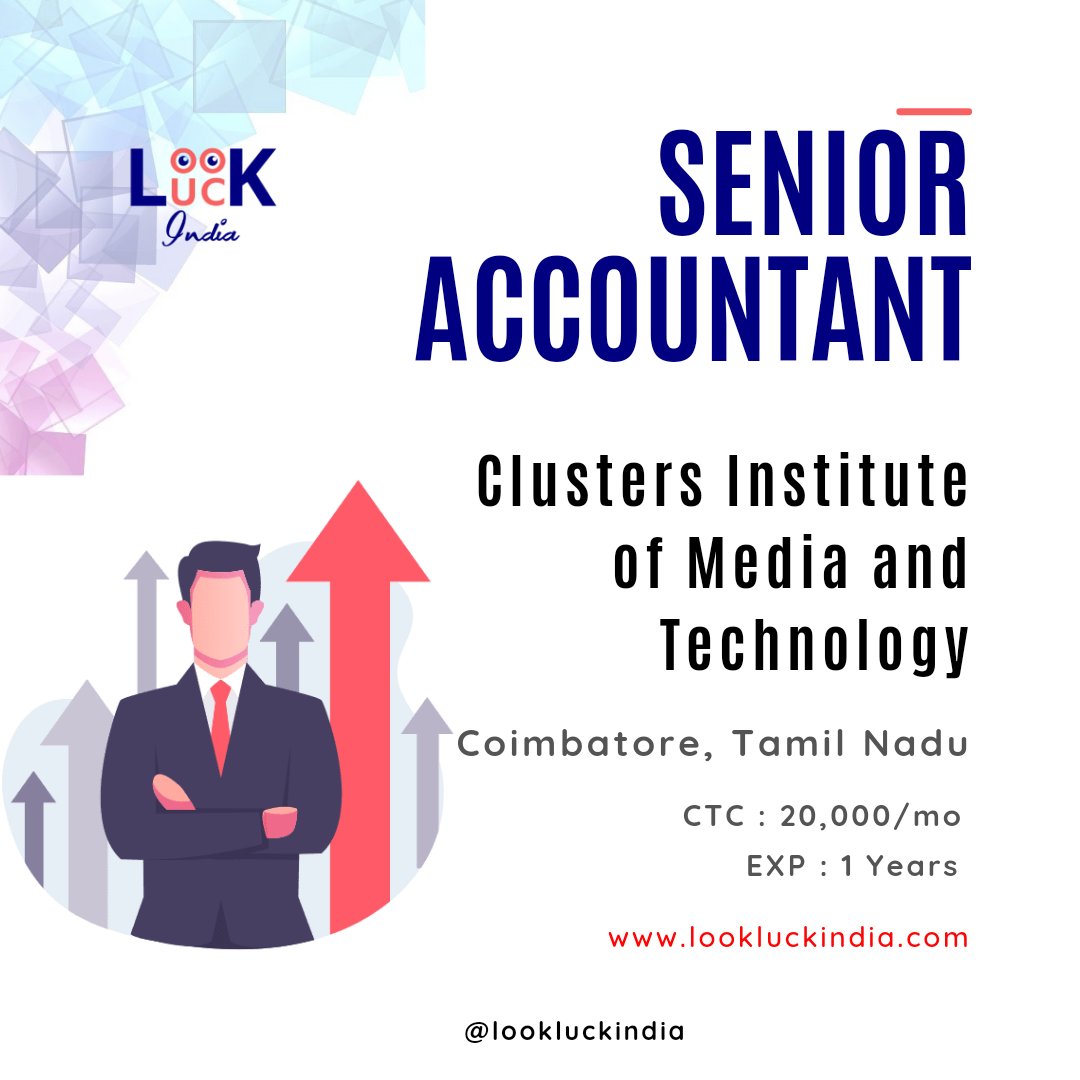 lookluckindia's tweet photo. Senior Accountant

For more information visit our website 

👉 https://t.co/YqmP2qkqqc

App link: https://t.co/vRSlctpFc1

#lookluckindia #engineerjobs #jobsseekers  #jobs2021 #jobsinindia #tamilnadu #coimbatore https://t.co/yVvC0Ykmgi