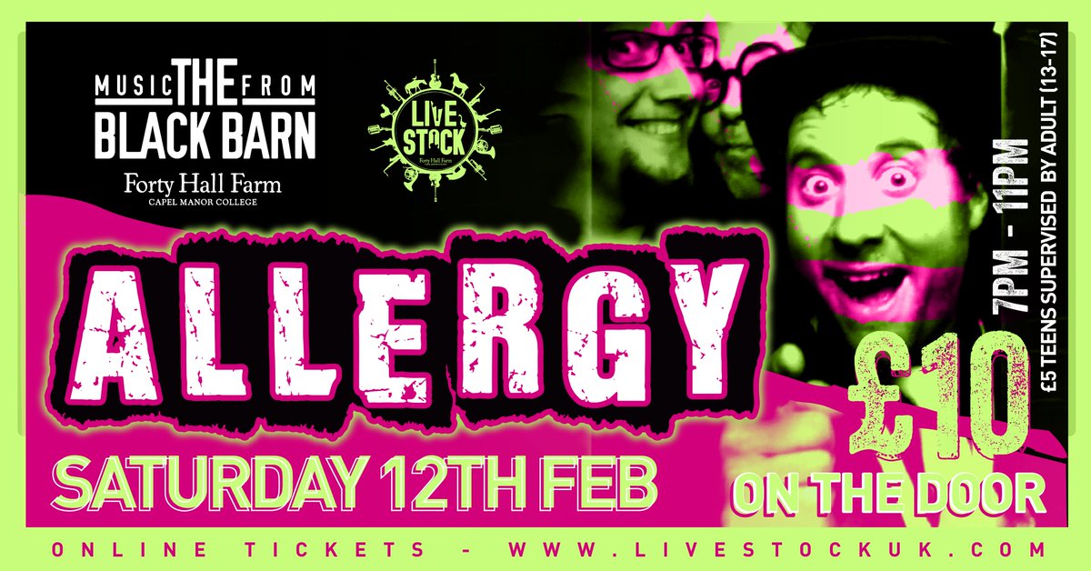 Livestock are excited to bring Allergy, one of our most requested bands, to The Black Barn.
Allergy are an alternative power trio of the highest order who have such a huge repertoire they have even been known to take audience requests.
#LivestockMusic
buytickets.at/livestockmusic…