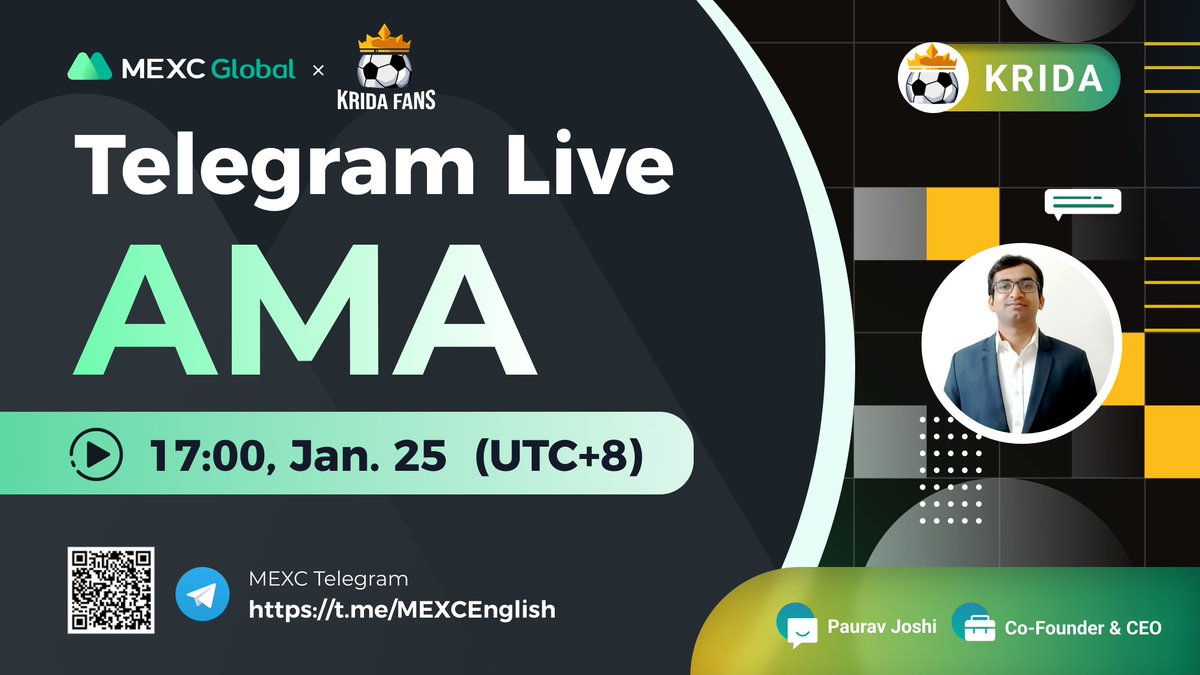 📢@MEXC_Global AMA with <a href="/KridaFans/">Krida Fans</a> $KRIDA‼️

📍TG group: t.me/MEXCEnglish
⏰17:00 Jan 25 (UTC+8)

✅Follow <a href="/KridaFans/">Krida Fans</a> &amp; @MEXC_Updates &amp; @MEXC_Fans
✅RT &amp; Like &amp; Tag 3
✅Comment with #MEXCGlobal

🌈10 ppl* 10 $USDT
💚Follow us for more #giveaway