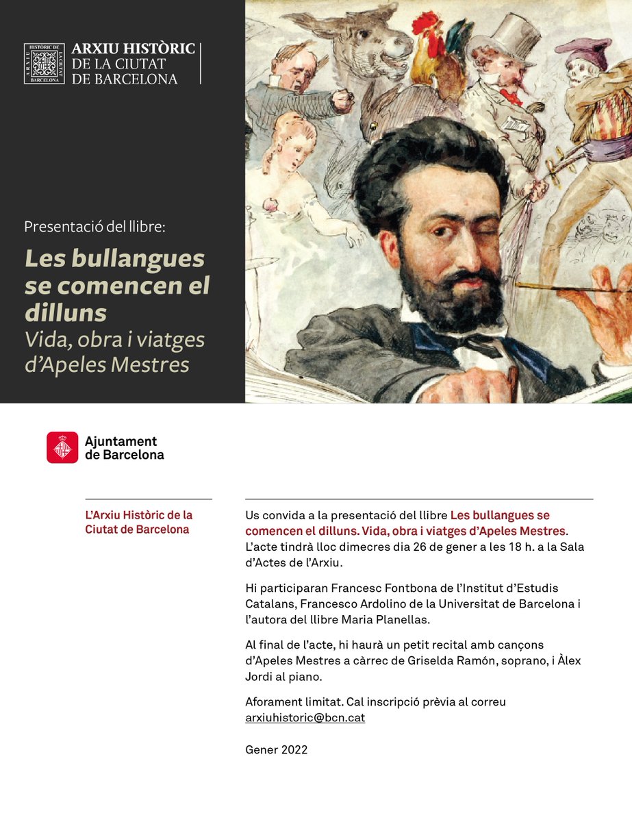 Ed_Tripode's tweet photo. Presentació de LES BULLANGUES SE COMENCEN EL DILLUNS: 

🗓️26 de gener
🕕18 h
📌Arxiu Històric de la Ciutat de Barcelona
👥Maria Planellas (@ApelesMestres), Francesc Fontbona i Francesco Ardolino
🎶Recital amb @griselda_ramon i Àlex Jordi
✒️Inscripció a arxiuhistoric@bcn.cat https://t.co/w1PrijUJzJ