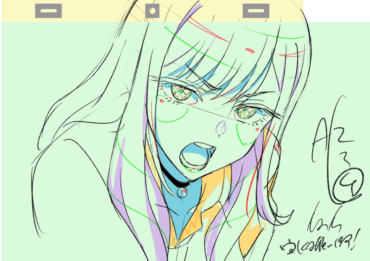 solo open mouth color trace long hair 1girl choker sketch  illustration images