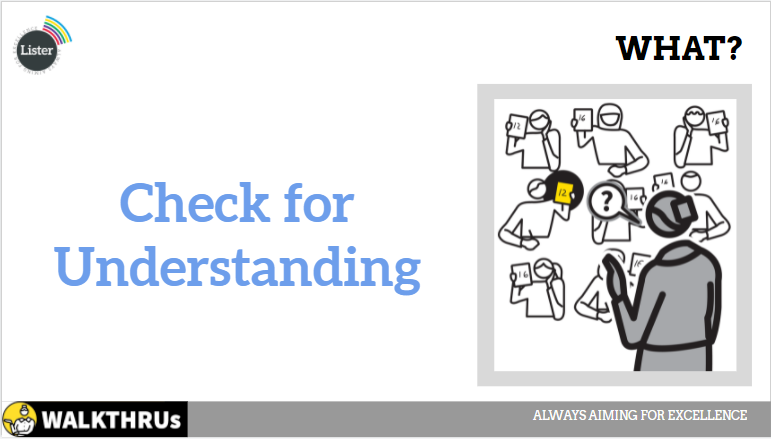 MrBeckDHT's tweet photo. Maintaining our focus on #FormativeAssessment, @ListerSchool's #WalkThruOfTheWeek is Rosenshine's #CheckForUnderstanding.

The #CheckForUnderstanding promotes learning while preventing embedding of misconceptions &amp; misunderstanding.

#AlwaysAimingForExcellence #WhatWhyHow #CPD https://t.co/ojkKUrEske