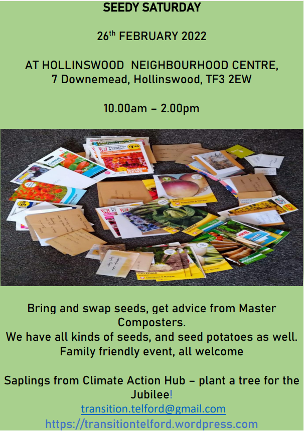Local seed swap coming up run by Transition Telford: