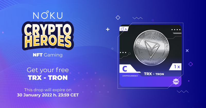 NokuOfficial's tweet photo. 🚨 CryptoHeroes Alarm! 🚨

🎁 Today you will be able to redeem the free "TRX" #NFT! 
@justinsuntron

❗️Hurry up, the offer will be valid until the 30 January (23:59 CET).❗️

Click here to download it👇🏼
https://t.co/LSssWTBZEW

 $Noku #NFTGiveaway #NFTGaming #cryptocurrency https://t.co/tThcSxhEmq