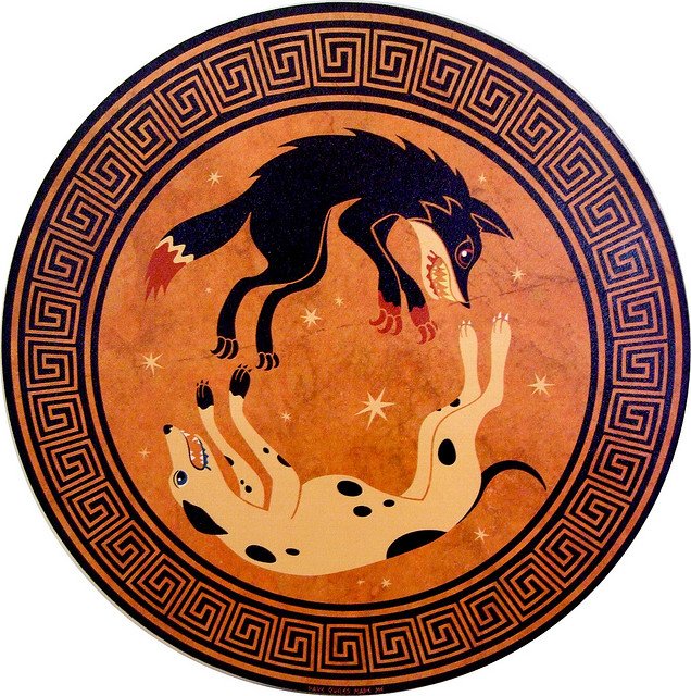 In #GreekMythology the #Teumessian #Fox/#Cadmean #Vixen was a gigantic fox that was destined never to be caught.The #dog #Laelaps,who was destined to catch everything it chased was sent to catch it.Due to the contradiction of their #powers, #Zeus turned the beasts into stone 1/2