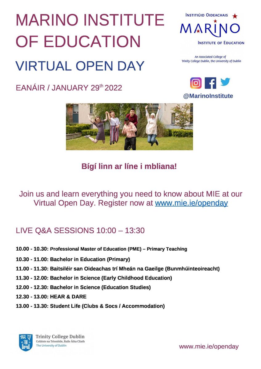MarinoInstitute's tweet photo. Join us for our Virtual Open Day this Saturday the 29th of January Sign up here: https://t.co/olOYgtORL6 https://t.co/zR6kM1vBJM