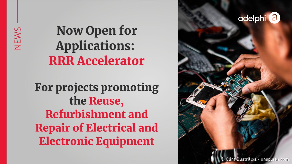#CircularElectronicsDay-News: NGOs or private companies seeking to promote the #reuse, #refurbishment and #repair of #eWaste/#WEEE in LMICs➡Apply now for the @PREVENTwaste_-#RRR Accelerator for funding &amp; support👉adelph.it/RRRAccelerator 
Implemented by adelphi for <a href="/BMZ_Bund/">Bundesentwicklungsministerium</a>