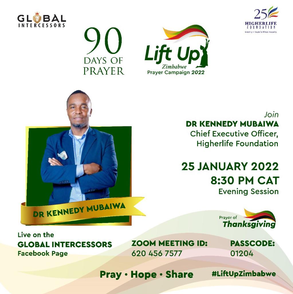 KennedyMabaiwa's tweet photo. Join me tomorrow at 8:30 pm CAT as I lead prayer on the second day of #90DaysofPrayer Campaign. #LiftUpZimbabwe

Thank you @Global_Intrs , and @HigherLifeFDN for the opportunity.

See you all there! https://t.co/QuUB6fOJGk