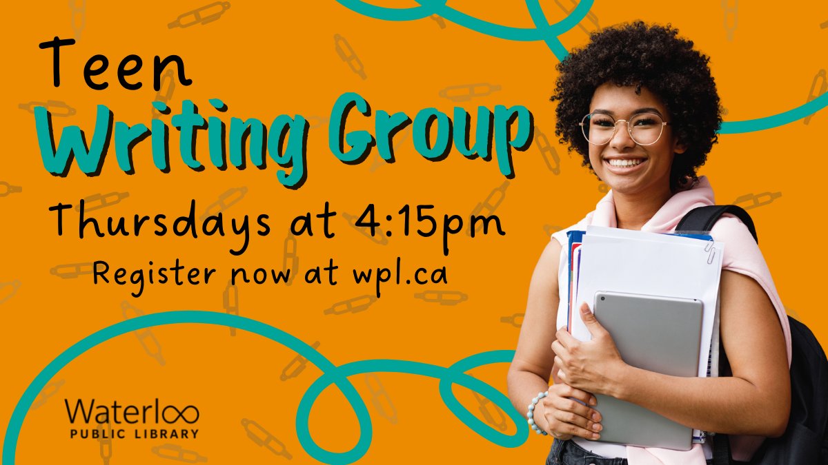 WaterlooLibrary's tweet photo. Calling all teens!📢 Our Teen Writing Group is a great way for young writers to improve their writing skills in a fun &amp; collaborative virtual setting. Learn new writing techniques and make new friends at the same time! For more info &amp; to register: https://t.co/jmqs6JNTvt https://t.co/QbSXxQkJU4