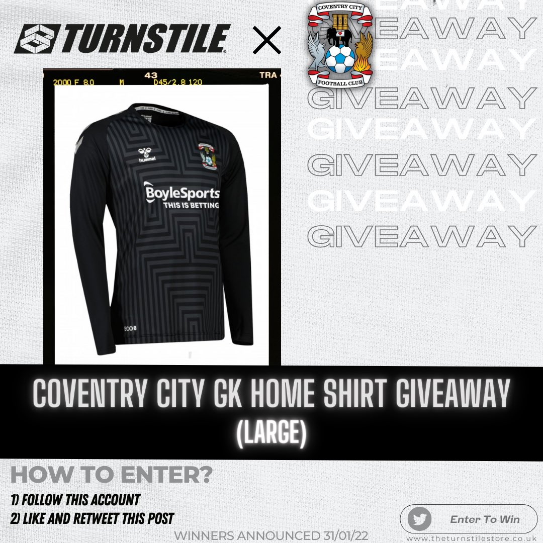 TurnstileStore's tweet photo. Giveaway 🤝 Turnstile
#skyblues we’re giving away 1x LARGE @Coventry_City GK Home Shirt 🔵⚪️⚫️
Follow the instructions to enter: 
1) Follow @TurnstileStore 
2) Like and Retweet this post 

Entry closes 23:59pm GMT 30/01/22
#PUSB #Coventry #CCFC https://t.co/2ZPq1nRz0P
