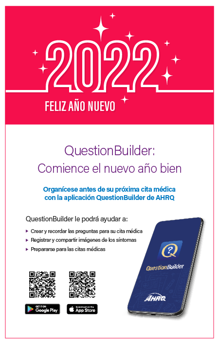 AHRQGov's tweet photo. @MedlinePlusEsp: La aplicación en español #QuestionBuilder de #AHRQ ayuda a los pacientes latinos a organizar sus preguntas antes de sus citas y a compartir fotos e información con sus médicos. Descárgala gratis
https://t.co/uWafTClNIC https://t.co/U4bGvdTZWd