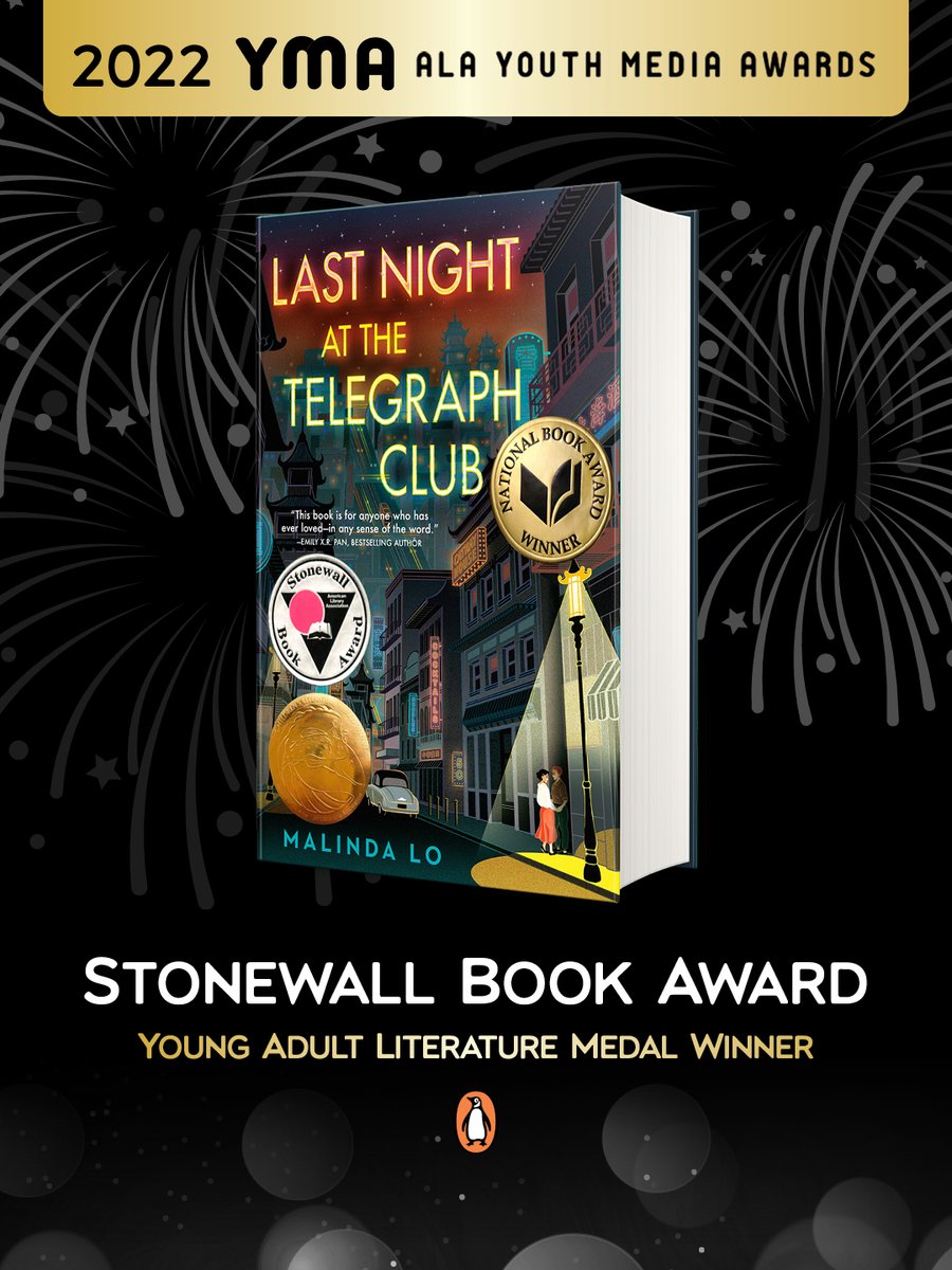 AHHHHH! Congratulations @malindalo! LAST NIGHT AT THE TELEGRAPH CLUB is the medal winner for the Stonewall Book Award for Young Adult Literature! #ALAyma