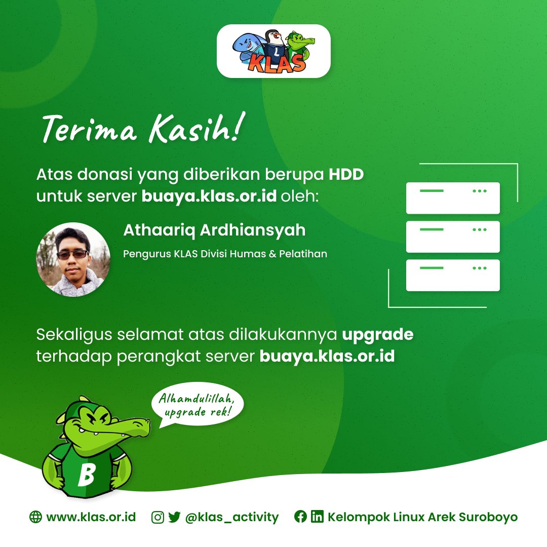 Terima kasih atas donasi berupa HDD yang telah diberikan oleh Mas <a href="/thor_x86/">Athaariq Ardhiansyah</a>. Semoga donasi yang diberikan dapat bermanfaat.