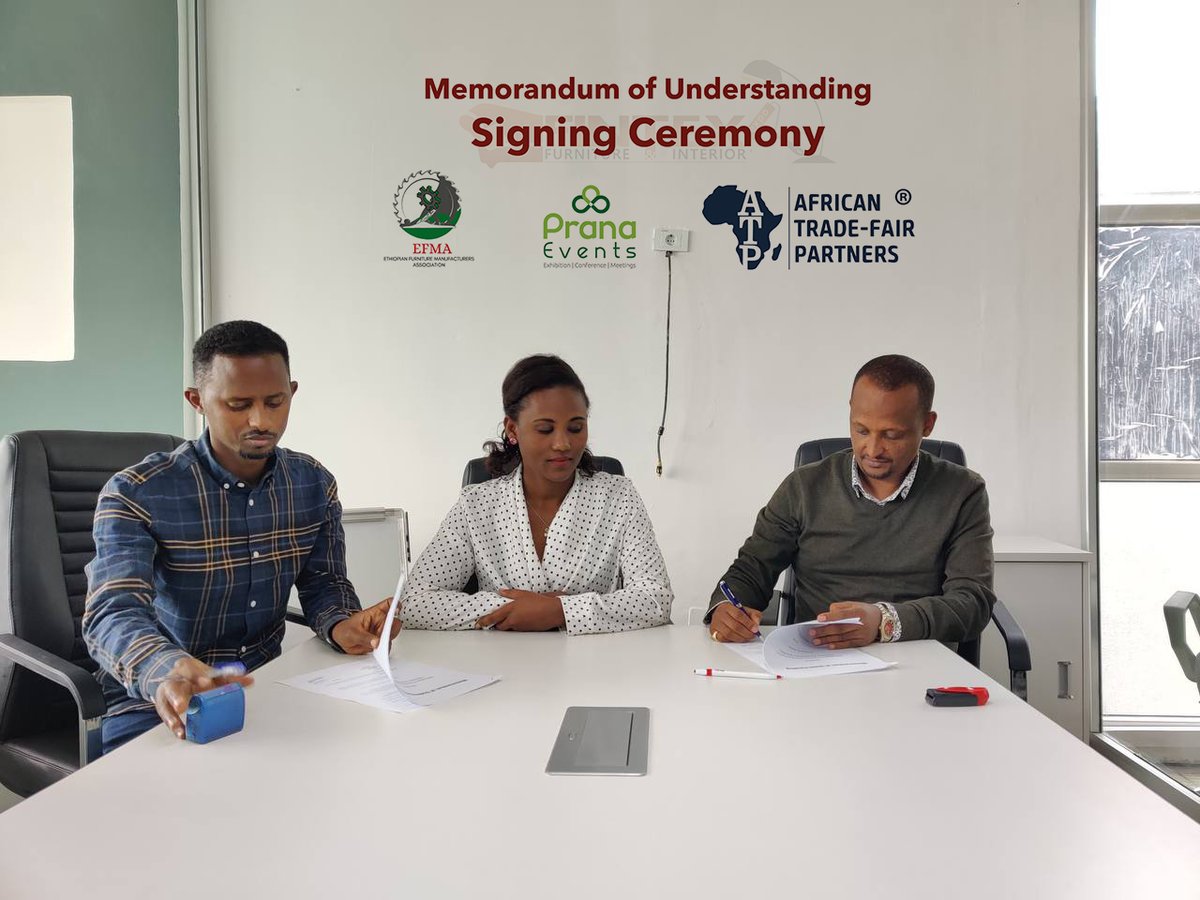 The Ethiopian Furniture manufacturers’ industry association has signed a memorandum of understanding with Prana events and ATP. The MOU will allow the parties to collaborate on various activities that will allow the development of the furniture industry value chain.
