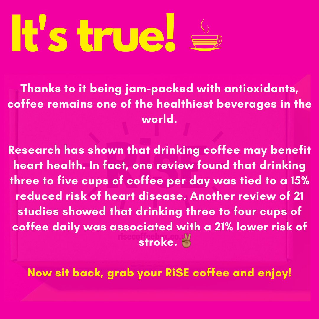risecoffeebox's tweet photo. Did you know that coffee makes you live longer? Indeed, coffee has a variety of health benefits, research has shown! #RiSEcoffee #greatcoffee #fyi #enjoy https://t.co/cv4GW3JG62