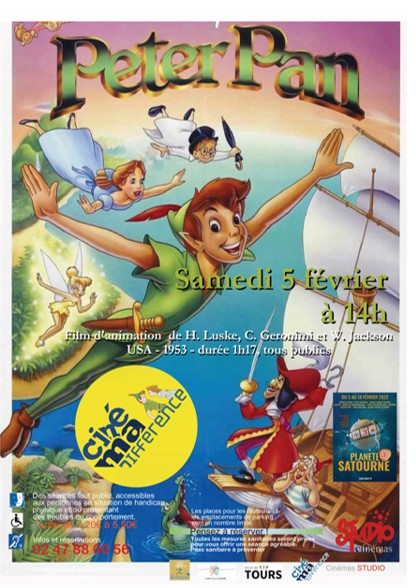Ciné-ma Différence vous propose le samedi 5 février, l'animation "Peter Pan" à Tours !🎬🍿
Pour plus d'informations, rendez-vous sur le site 👇
artetlamaniere.adapei37.fr/sorties/event-…
<a href="/villedetours/">Ville de Tours</a> <a href="/CD37_touraine/">Touraine, le Département</a> 
#Handicap #Cinema #films