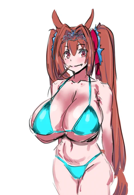 ポッキーの日に描いたけどなんか出しそびれてたダスカです
赤の水着も良いけど青もいいですよね 