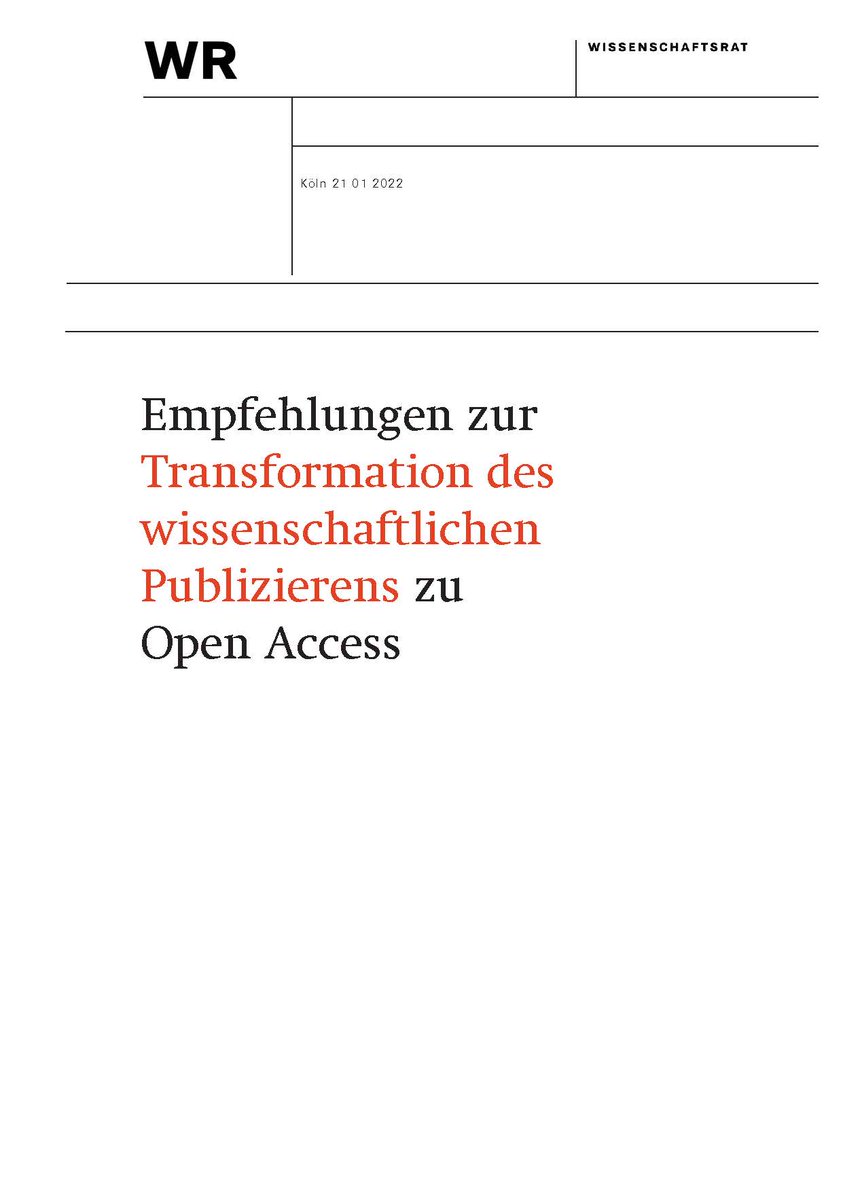 #openaccess soll zum Standard gemacht werden, fordert <a href="/WissRat/">Wissenschaftsrat</a> ➡️ Der freie Zugang zu wissenschaftlichen Publikationen stärkt die Forschung, steigert die gesellschaftliche Rezeption und erhöht die Wirtschaftlichkeit 👉 wissenschaftsrat.de/download/2022/… und wissenschaftsrat.de/SharedDocs/Pre…
