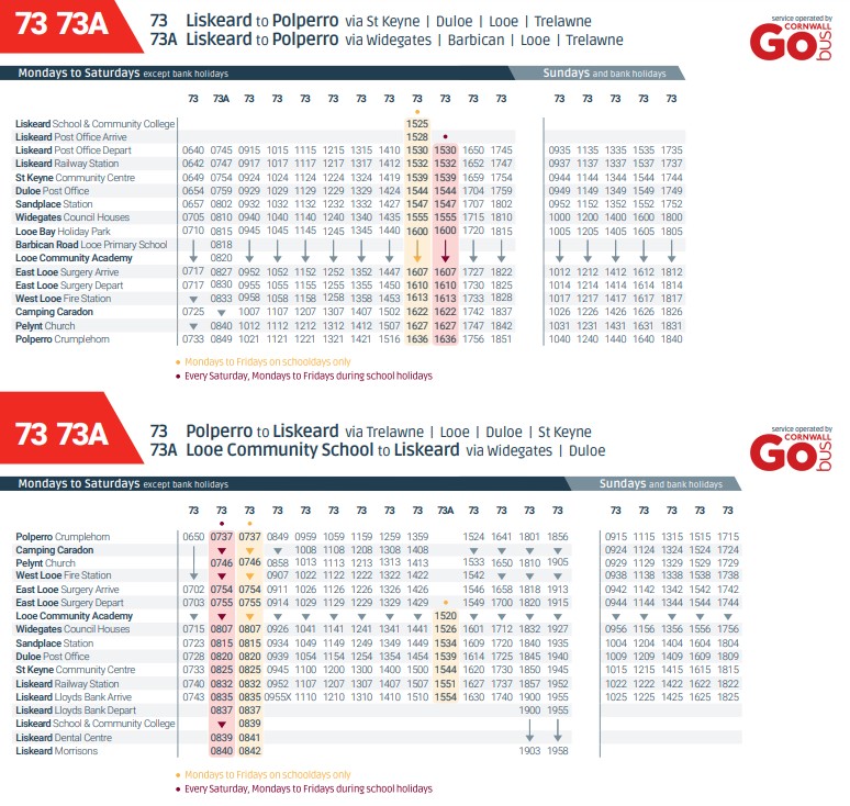 GoCornwallBuses's tweet photo. #TFC73 #TFC73A revised timetable for the Sandplace closure from 24th January until 6th March is attached here. It is also available under the news section on our website. https://t.co/cvyuKHQTyT