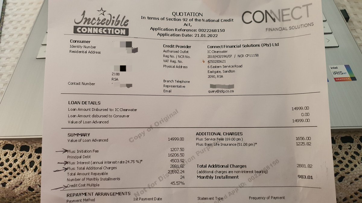 ShawnAirV's tweet photo. @IncConnection kindly explain this? Which Credit Act or National Credit guard lines are you using. Why rob customers, &amp; make them pay double what the actual product is worth?😤😡
#actionsa #customerservice https://t.co/3wXzHNsrx3