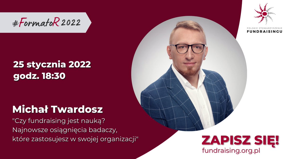 FundraisingPL's tweet photo. 🔴 Wykorzystaj najnowsze odkrycia nauki i stań się jeszcze lepszym fundraiserem 🔴

✅ Już jutro o godzinie 18:30 spotykamy się wraz z @MichaTwardosz, aby porozmawiać o naukowym podejściu do fundraisingu. Dołącz do nas i weź udział w darmowym webinarium z cyklu #Formator. https://t.co/NZ8difyx3W