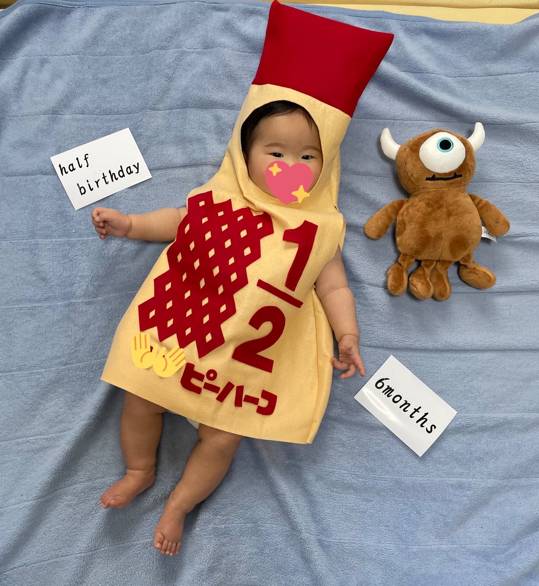 disney01928's tweet photo. ブー様、ハーフバースデイ😚👶🏻
生後7日と比べるとほんとに大きくなった…😂💓
リトルマイキーと同じくらいだったのに、倍くらいになってる🥲
#6m7d #ハーフバースデイ https://t.co/1xjfiD5YdQ