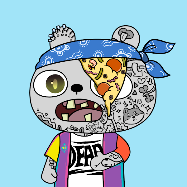 TradeOnBtc1's tweet photo. A tattooed rabbit with a scarf and pizza on its head, as diverse as I am, with a variety of elements, 100% fit😎Smiling face with heart-shaped eyes. Is my bunny cute? 

 #XRC #xrabbitsclub https://t.co/zb5Ky6VHXU