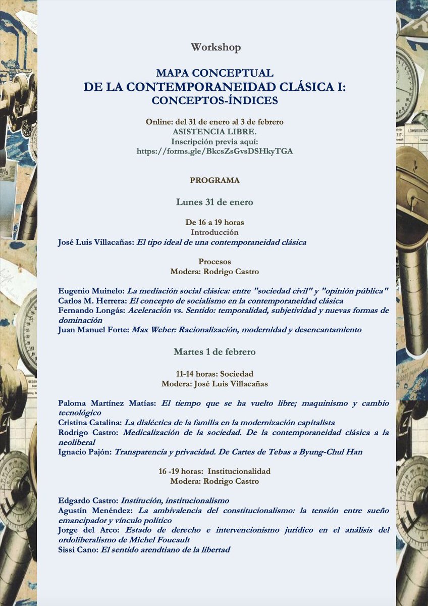JosefaRosUCM's tweet photo. #WORKSHOP del proyecto "La contemporaneidad clásica y su dislocación: Weber-Foucault" (@ubeda1955, #RodrigoCastro): Mapa conceptual de la contemporaneidad clásica I: conceptos-índices.
🗓️31-3/1-2/22. Hablaré de #aburrimiento y #melancolía. 🔴Inscripción: https://t.co/INlAkFGXEI. https://t.co/W21P61JRjz
