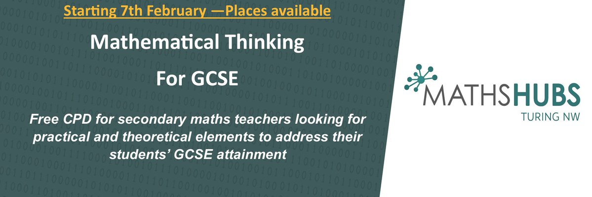 📢👩‍🏫Calling all secondary maths teachers 👨‍🏫📢

Book your place on our high quality FREE CPD on Mathematical Thinking for GCSE.

For more info & to book your place, see 👇
https://t.co/Hc7UHpqruK