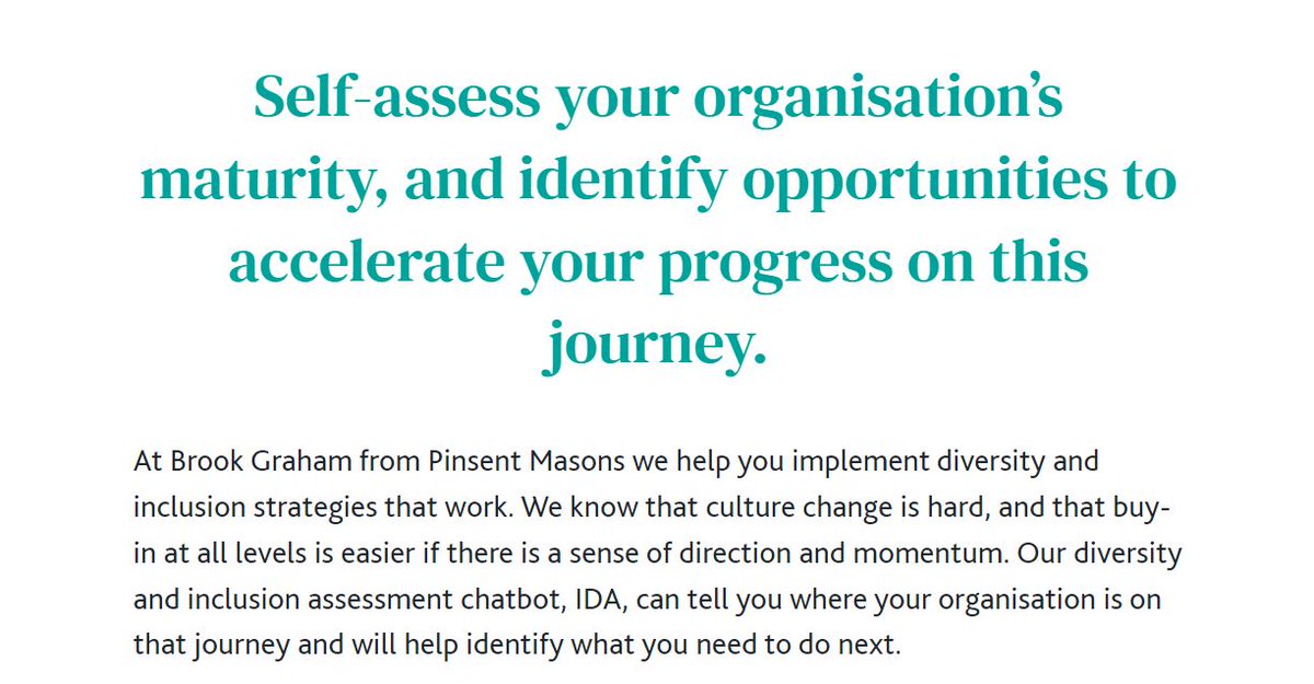 brookgrahamltd's tweet photo. Our diversity and inclusion assessment chatbot, IDA, can tell you where your organisation is on that journey and will help identify what you need to do next. https://t.co/3FkPlsdvJZ https://t.co/wjwTS6m0za