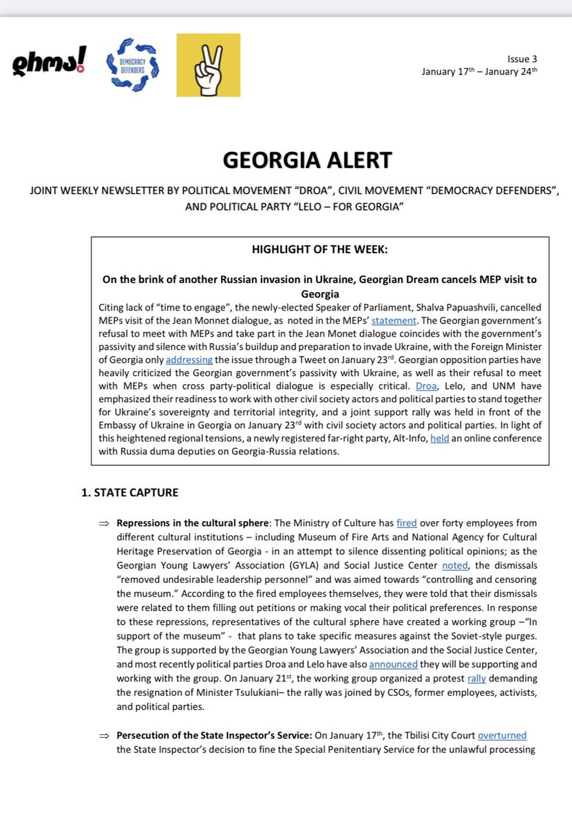 DroaParty's tweet photo. The third issue of #GeorgiaAlert has been sent out - our weekly newsletter on political developments in Georgia w/ @DemDefGeo &amp; @LeloForGeorgia.

Let us know if you’d like to be included in our mailing list. https://t.co/7r4NRepulb